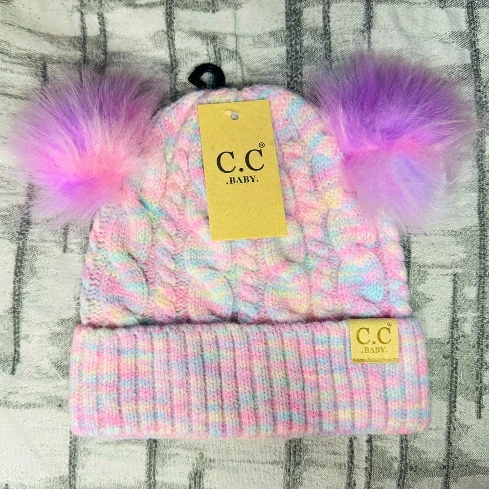 C.C Exclusive Infant Tie Dye Baby Beanie With C.C Patch And Double Pom Pom